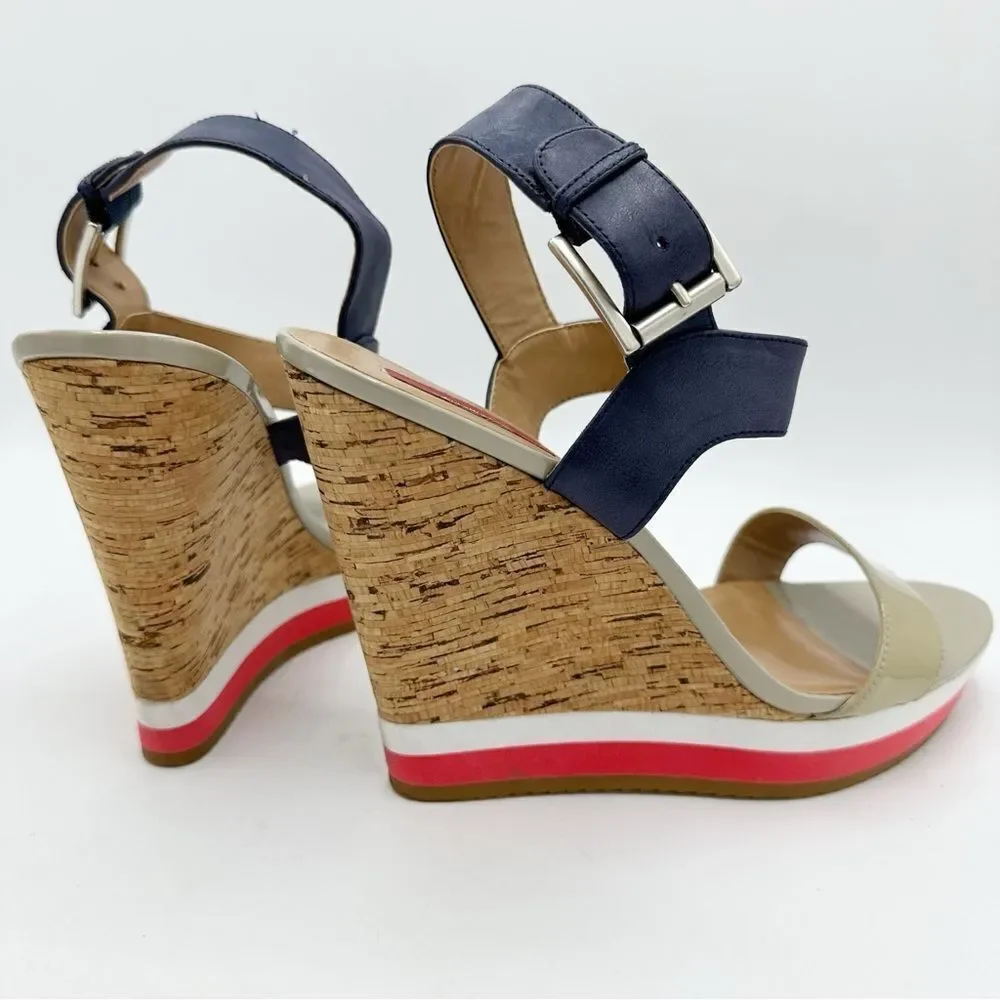 RED Saks Fifth Avenue Dana Wedge Sandal  Leather Cork Platform EU 41 US‎ 10.5